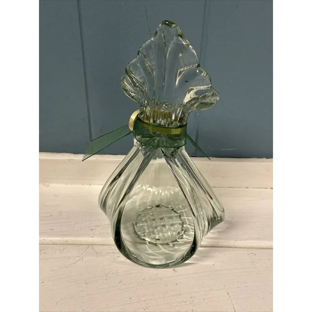 Handblown Iris Calla Lilly Clear Green‎ Glass 7” Votive Candleholder